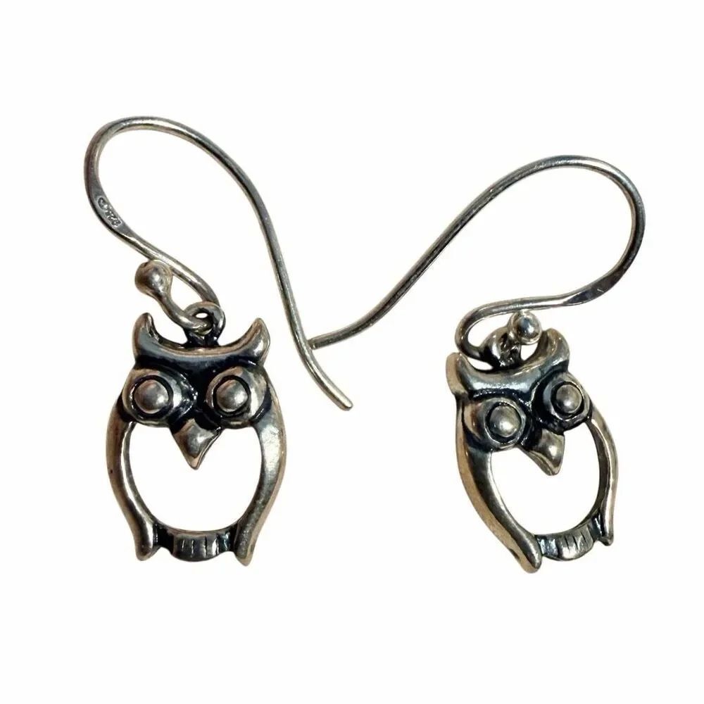 Sterling Silver Owl Dangle Earrings